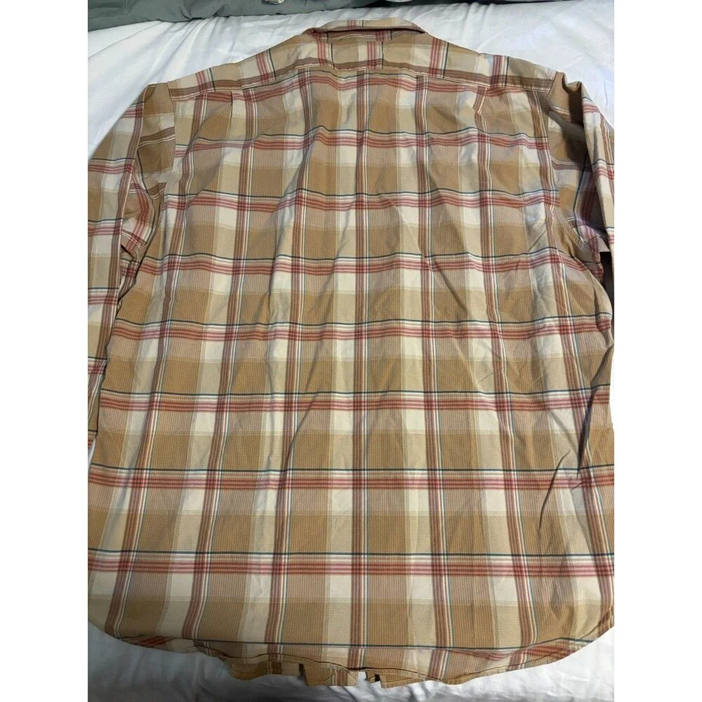 Polo Ralph Lauren Mens XL Plaid Button Front Shirt Beige Tan Cotton Long Sleeve